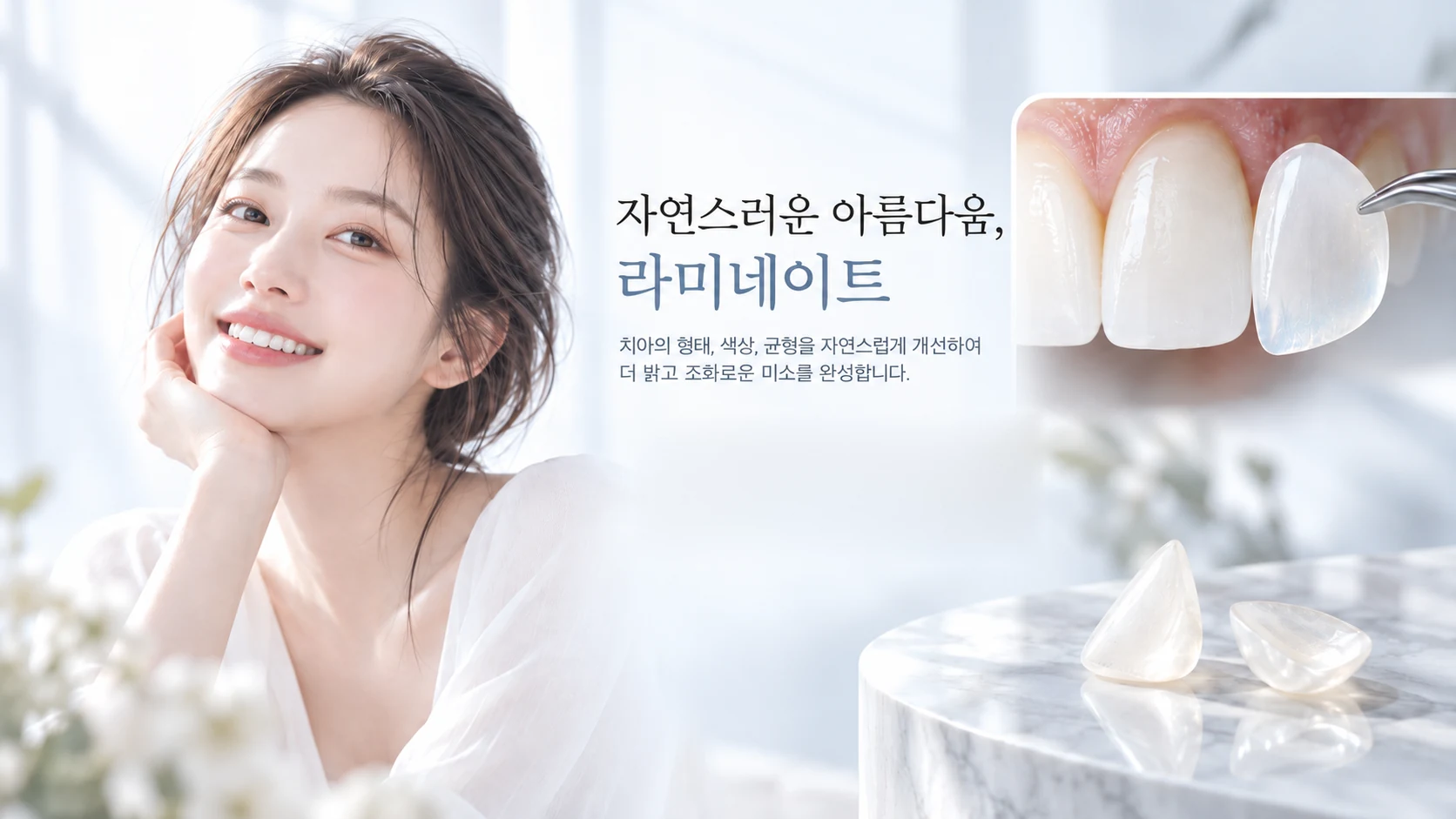 자연스러운 아름다움, 라미네이트 — 치아의 형태, 색상, 균형을 자연스럽게 개선하여 더 밝고 조화로운 미소를 완성합니다